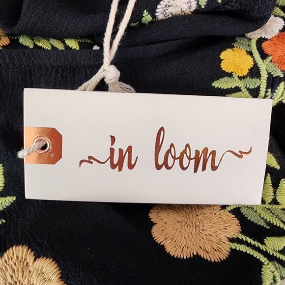 NEW In Loom Womens XS Top Embroidered Floral Tunic Peasant Black Multicolor Boho - Picture 10 of 12